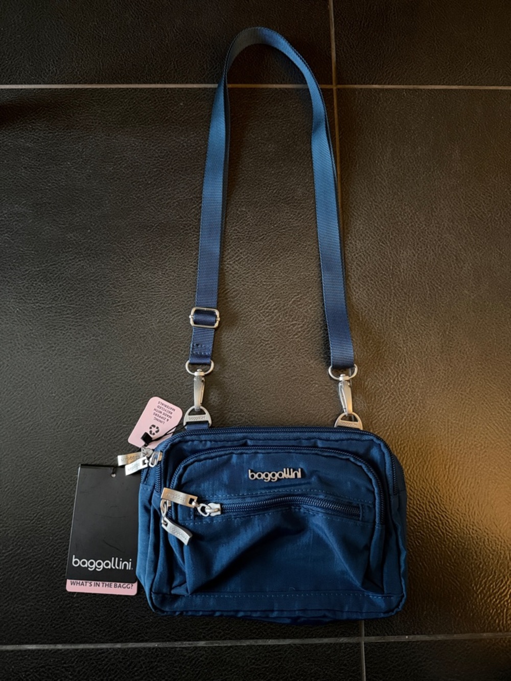Baggallini Triple Zip Navy Blue Crossbody Bag